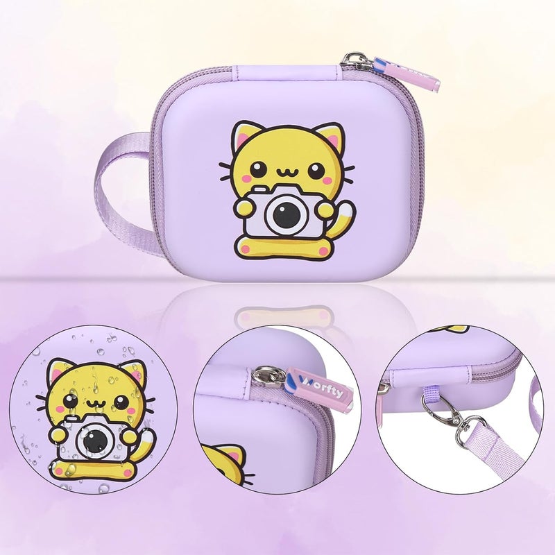 worfty Kids Camera Case Compatible with Seckton/Goopow/DITUPAN/YEEHAO/Hangrui/Masterbee/OUTUVAS/GKTZ Digital Video Camera Toys Camcorder Storage Holder Carrying - Purple Cat - Image 5